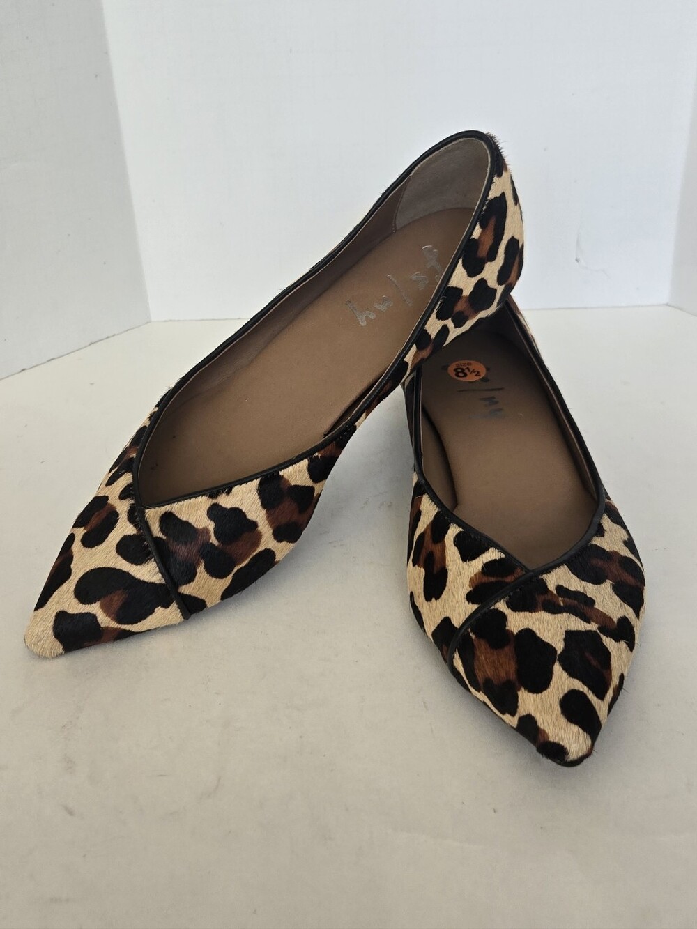 French Sole Leopard-Print Pointed Flats in Tan and Brown